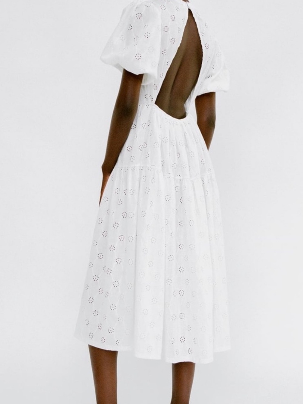 🤍 ZARA Cut Out Back Eyelet MIDI Dress sz Large - Picture 15 of 17